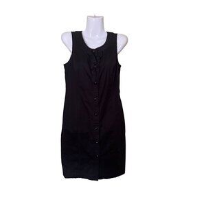 Talbots Womens Black Sleeveless Button-Front Dress With Ruffle Detail Size 4 LBD